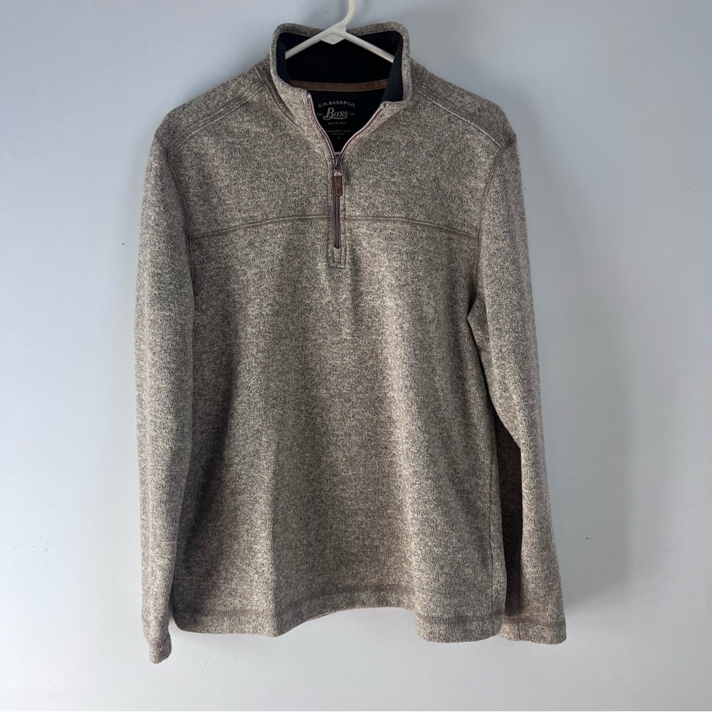 BASS Men’s Quarter Zip Fleece Sweater Tan Size L